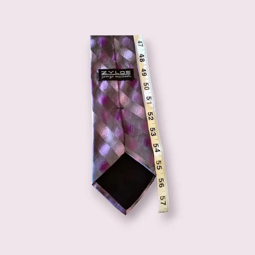 ZYLOS George Machado 100% Imported Silk Tie Purple/‎ Grey Patterned